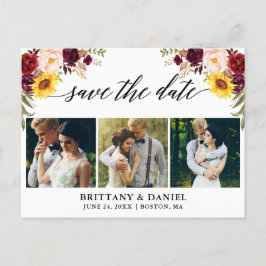 Cartão Postal De Anúncio Caligrafia Floral Misto Save The Date 3 Fotos