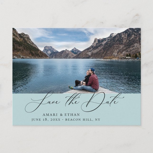 Cartão Postal De Anúncio Caligrafia Moderna Boho Foto Salvar a Data (Frente)