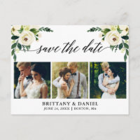 Caligrafia Verde Floral Save The Date 3 Fotos