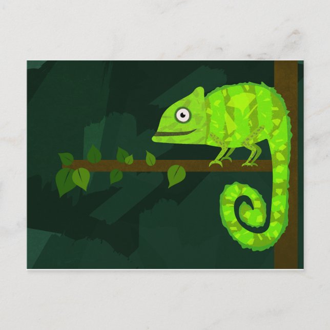 Cartão Postal De Anúncio Camaleão bonito verde (Frente)