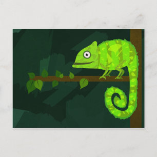 Cartão Postal De Anúncio Camaleão verde fofo