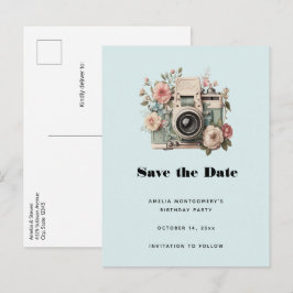 Cartão Postal De Anúncio Câmera com Imagem Pastel Retro de Flores