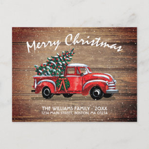 Cartão Postal De Anúncio Caminhão Vermelho Rústico de Natal em Movimento