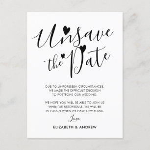 Cartão Postal De Anúncio Cancelar Data de Coração de Casamento Adiamento