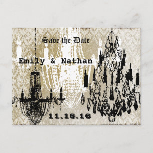 Cartão Postal De Anúncio Candelabro Dourado Preto e Branco Damasko Envelhec