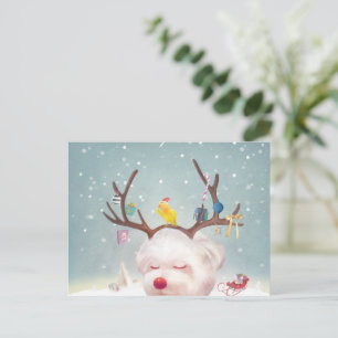 Cartão Postal De Anúncio Cão de Rena com Enfeites de Natal