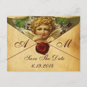 Cartão Postal De Anúncio CARIMBO DE CERA ANGEL HEART PARCHMENT SAVE DATE Mo