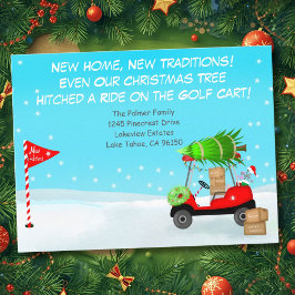 Cartão Postal De Anúncio Carrinho de Golfe de Natal com Caixas Móveis de Go