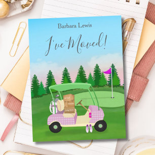 Cartão Postal De Anúncio Carrinho-de-Golfe Rosa, Movendo Caixas Caixas-Golf