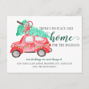 Cartão Postal De Anúncio Carro De Árvore De Natal, Mudamos De Férias