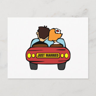 Cartão Postal De Anúncio Carro e casal do recem casados