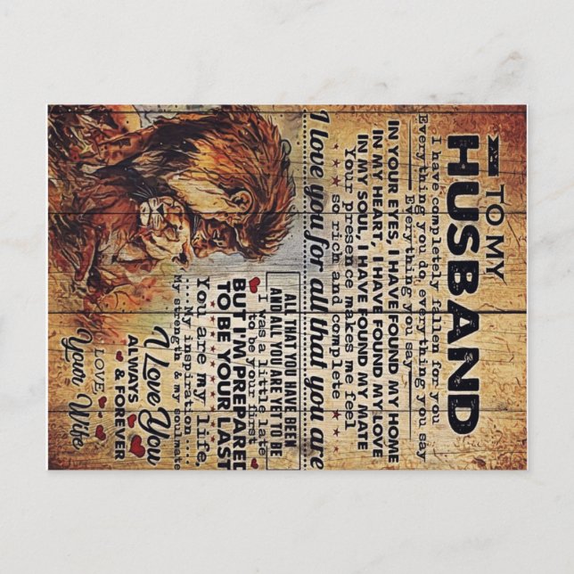 Cartão Postal De Anúncio Carta Adorável Ao Marido | Presente Encantador Par (Frente)