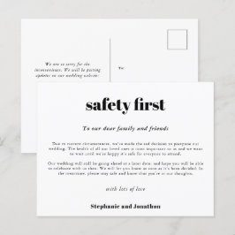 Cartão Postal De Anúncio Cartão de Adiamento de Noivado Segurança em Primei