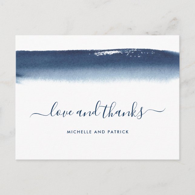 Cartão Postal De Anúncio Cartão de Agradecimento de Casamento Azul Marinho  (Frente)