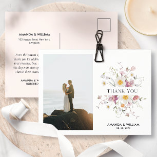 Cartão Postal De Anúncio Cartão de Agradecimento de Casamento Floral Elegan