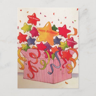 Cartão Postal De Anúncio Cartão de Aniversário com Estrelas de Confete Anún