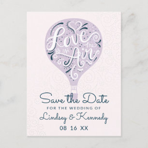 Cartão Postal De Anúncio Cartão de Antemão de Casamento Balão Lavanda com L