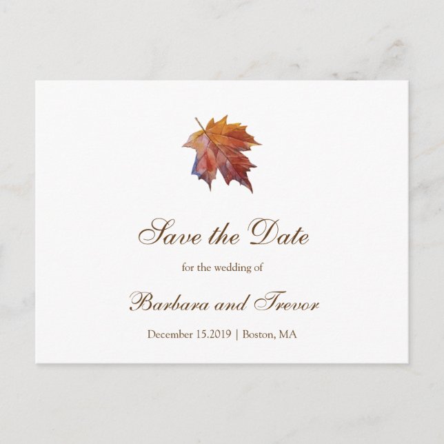 Cartão Postal De Anúncio Cartão de aviso de casamento com folha caindo em a (Frente)