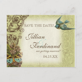 Cartão Postal De Anúncio Cartão de casamento Botanica Save the Date - Verde