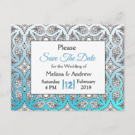 Cartão Postal De Anúncio Cartão de casamento mandala preto e azul para salv