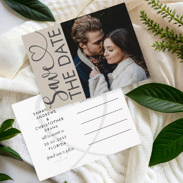 Cartão Postal De Anúncio Cartão de Data de Casamento Moderno Bege com Foto