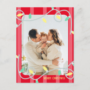 Cartão Postal De Anúncio Cartão de Natal de Família Red Striped
