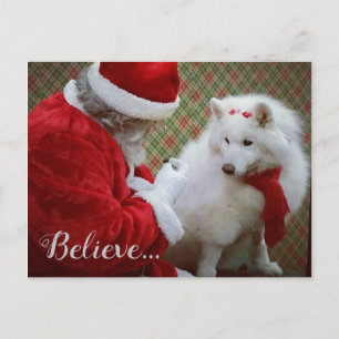Cartão Postal De Anúncio Cartão de Natal do Samoyed e Papai Noel