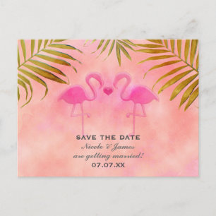 Cartão Postal De Anúncio Cartão de Salvar a Data de Aquarela Dois Flamingos
