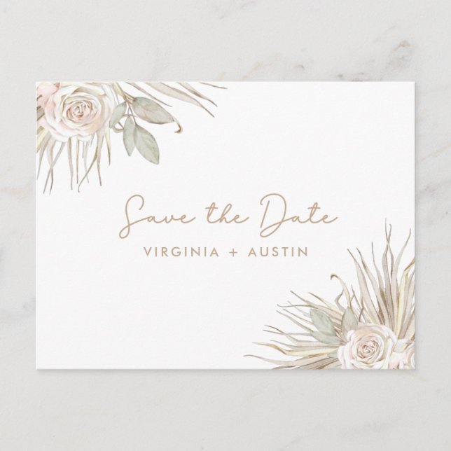 Cartão Postal De Anúncio Cartão de Salvar a Data de Casamento Floral (Frente)