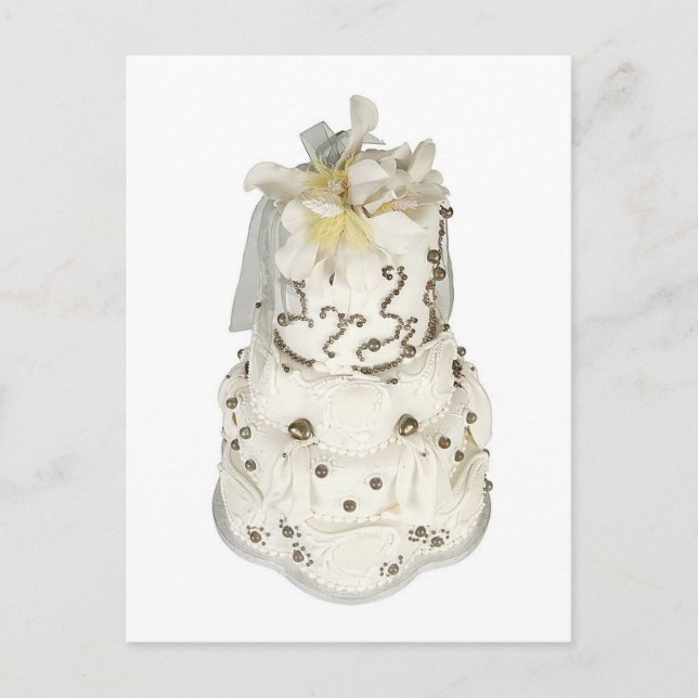 Cartão Postal De Anúncio Cartão de Salvar a Data do Bolo de Casamento Pérol (Frente)