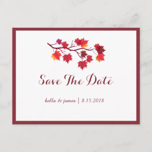 Cartão Postal De Anúncio Cartão de Salvar Data de Casamento Folhas de Outon