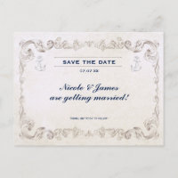 Cartão de Salve a Data de Casamento Vintage Náutic
