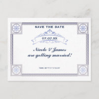 Cartão de Salve a Data de Casamento Vintage Náutic