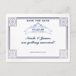 Cartão Postal De Anúncio Cartão de Salve a Data de Casamento Vintage Náutic