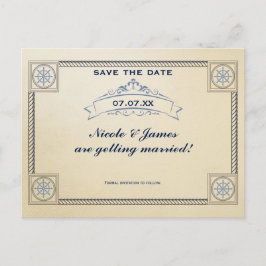 Cartão Postal De Anúncio Cartão de Salve a Data de Casamento Vintage Náutic
