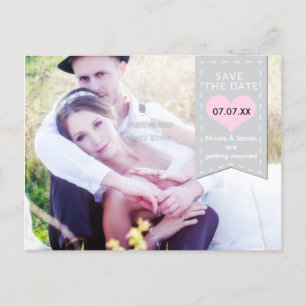 Cartão Postal De Anúncio Cartão de SAVE THE DATE com banner cinza e rosa PH
