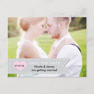 Cartão Postal De Anúncio Cartão de SAVE THE DATE com banner cinza e rosa PH