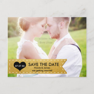 Cartão Postal De Anúncio Cartão de SAVE THE DATE com Faixa Chic em Folha de