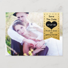 Cartão Postal De Anúncio Cartão de SAVE THE DATE com Foto em Folha Dourada 