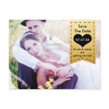 Cartão de SAVE THE DATE com Foto em Folha Dourada 