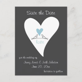 Cartão Postal De Anúncio Cartão de Save The Date de Casamento Coração Azul 