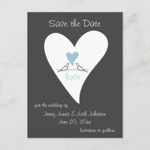 Cartão Postal De Anúncio Cartão de Save The Date de Casamento Coração Azul 