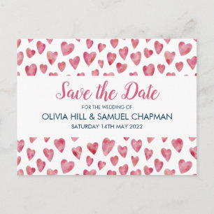Cartão Postal De Anúncio Cartão de Save the Date de Coração Rosa