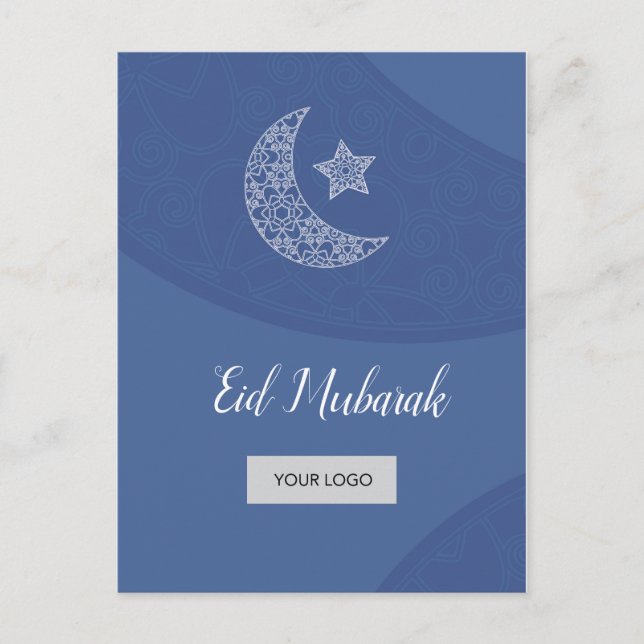 Cartão Postal De Anúncio Cartão incorporado de Eid - azul (Frente)