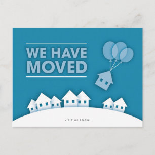 Cartão Postal De Anúncio Cartão-postal azul com casas brancas