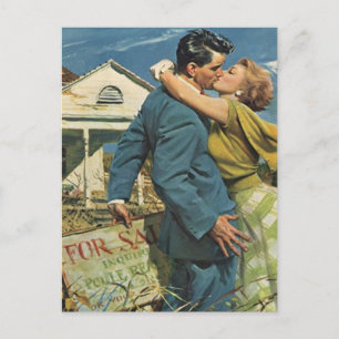 Cartão Postal De Anúncio Cartão-Postal Casal Retroativo A Mover Para Novo E