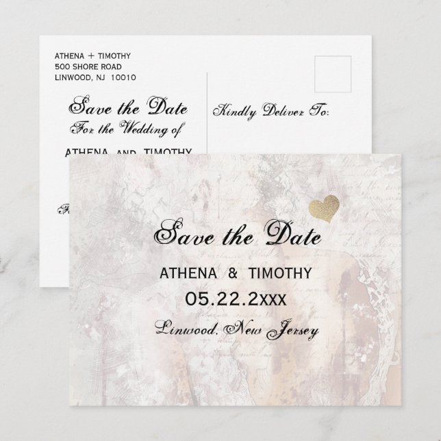 Cartão Postal De Anúncio Cartão-postal da Regência Elegante Salva a Data (Frente/Verso)