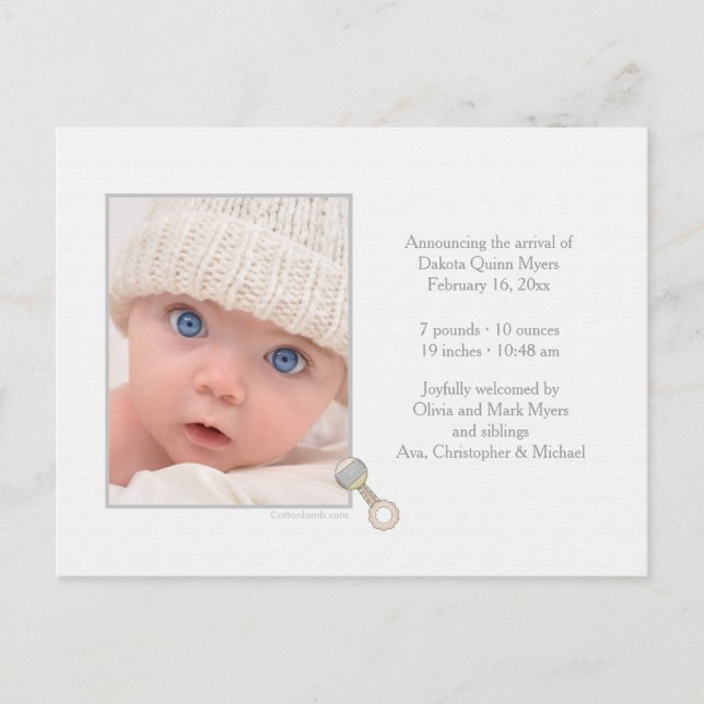 Cartão Postal De Anúncio Cartão-postal de aviso de nascimento (Frente)