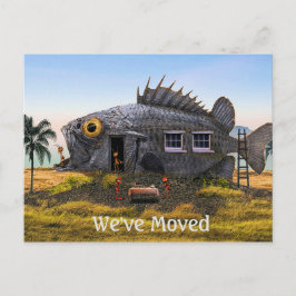 Cartão Postal De Anúncio Cartão-postal de novo endereço com peixes e formig