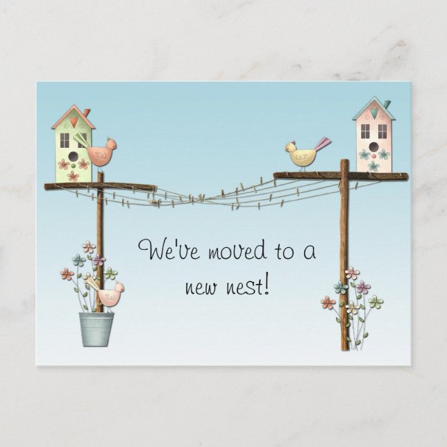 Cartão Postal De Anúncio Cartão-postal de novo endereço do Birdhouse (Frente)